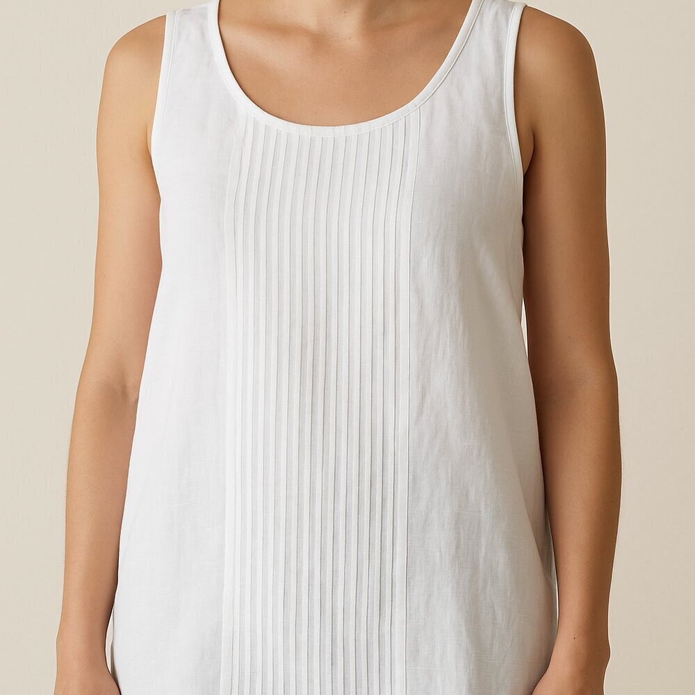 Eileen Fisher White Linen Blend Tank Top Size Large Italian Fabric